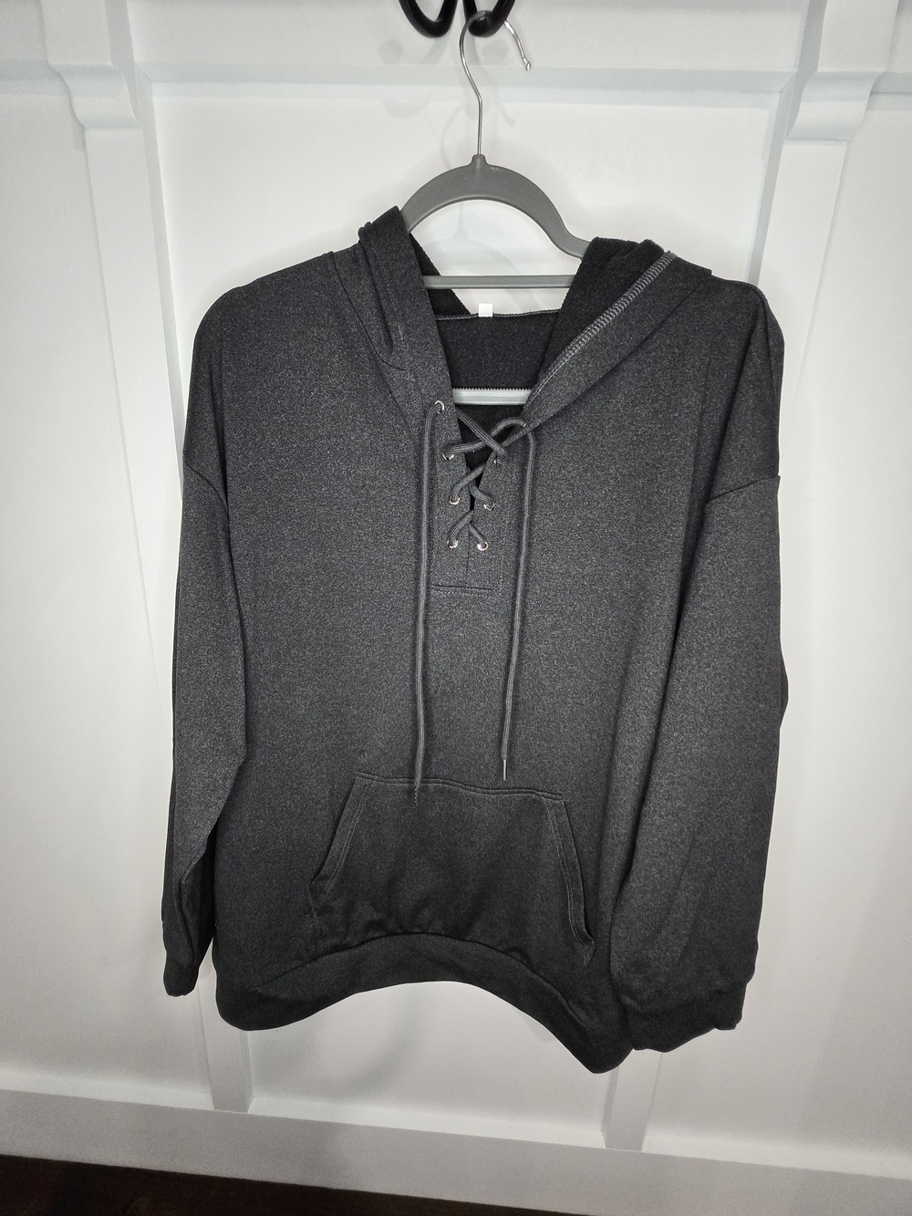 Women's Lace-Up Crewneck Hoodie - Dark Gray